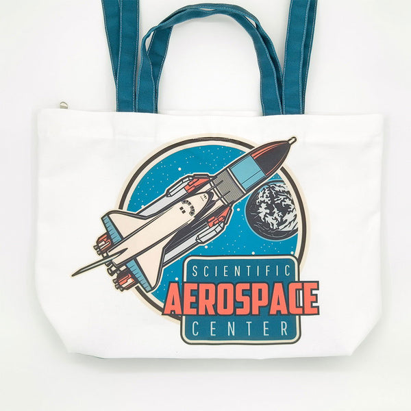 Aerospace-Themed White Canvas Tote Bag - Company U - #tag1# - #tag2# - #tag3#