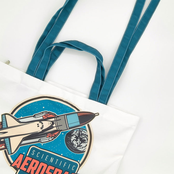Aerospace-Themed White Canvas Tote Bag - Company U - #tag1# - #tag2# - #tag3#