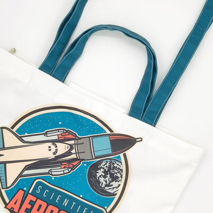 Aerospace-Themed White Canvas Tote Bag - Company U - #tag1# - #tag2# - #tag3#