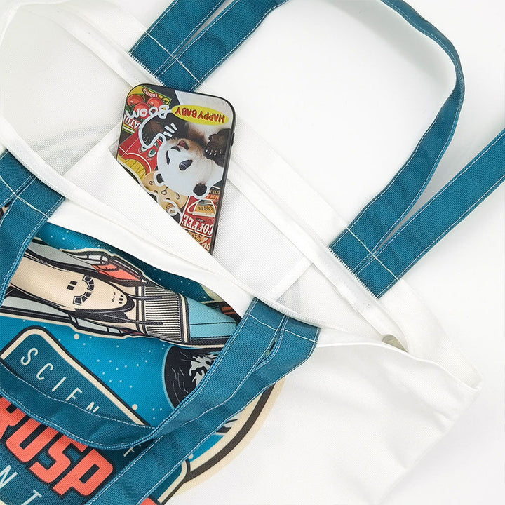 Aerospace-Themed White Canvas Tote Bag - Company U - #tag1# - #tag2# - #tag3#
