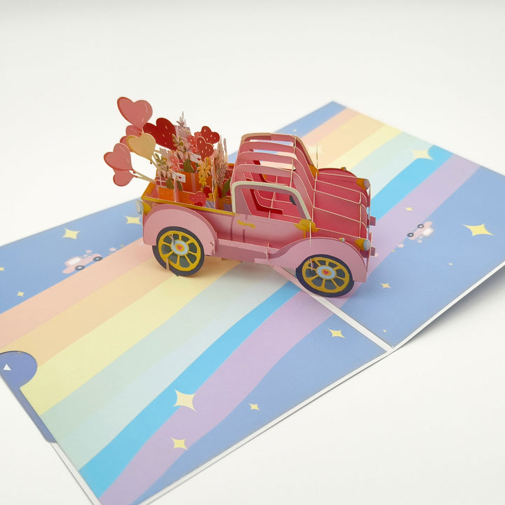 Company U Premium 3D Pop-Up Paper Sculpture Greeting Card - Pink Car - Company U - #tag1# - #tag2# - #tag3#