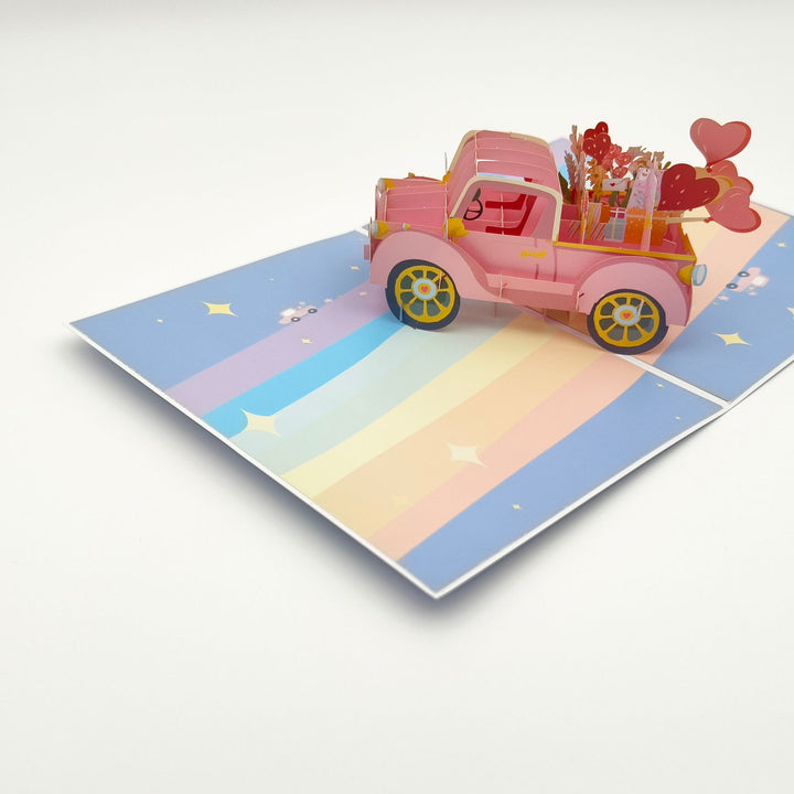 Company U Premium 3D Pop-Up Paper Sculpture Greeting Card - Pink Car - Company U - #tag1# - #tag2# - #tag3#