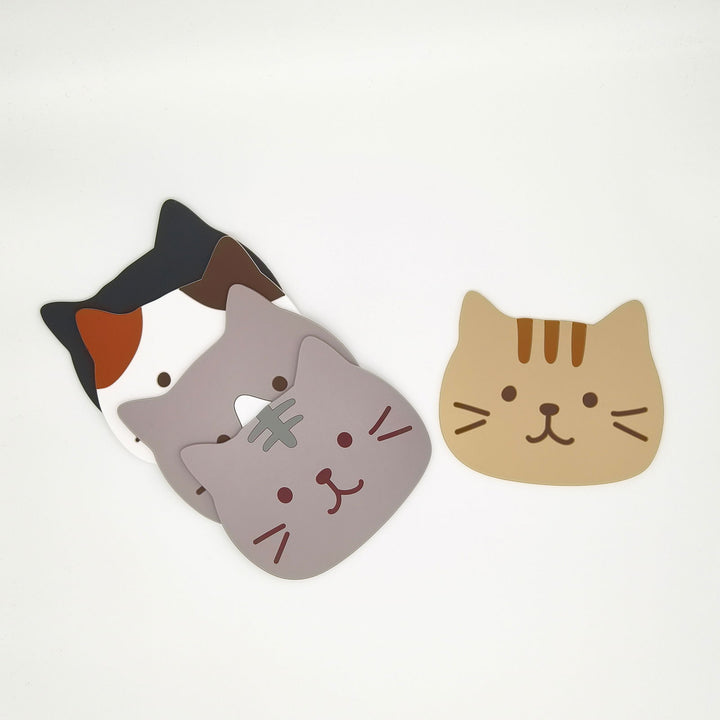 Japanese Cute Kitty Cartoon Silicone Cup Coaster with Anti-Slip Base - Company U - #tag1# - #tag2# - #tag3#