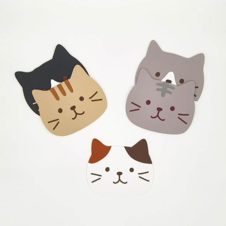 Japanese Cute Kitty Cartoon Silicone Cup Coaster with Anti-Slip Base - Company U - #tag1# - #tag2# - #tag3#