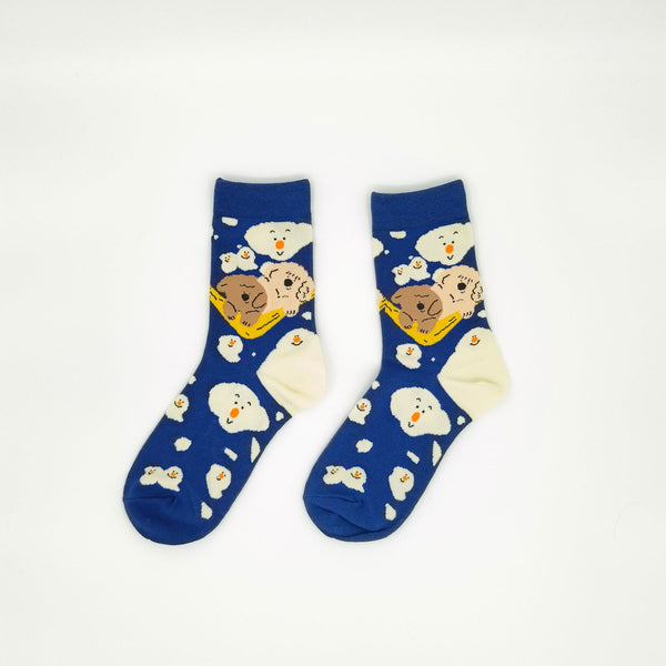 Kawaii Doggo Illustration Blue Socks - Made With Cotton For Softness And Comfort - Company U - #tag1# - #tag2# - #tag3#