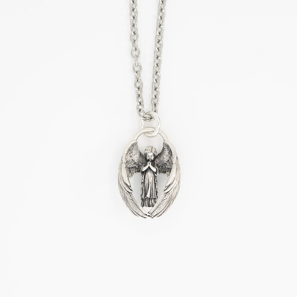 Praying Angel Necklace - Silver Christ Necklace - Company U - #tag1# - #tag2# - #tag3#