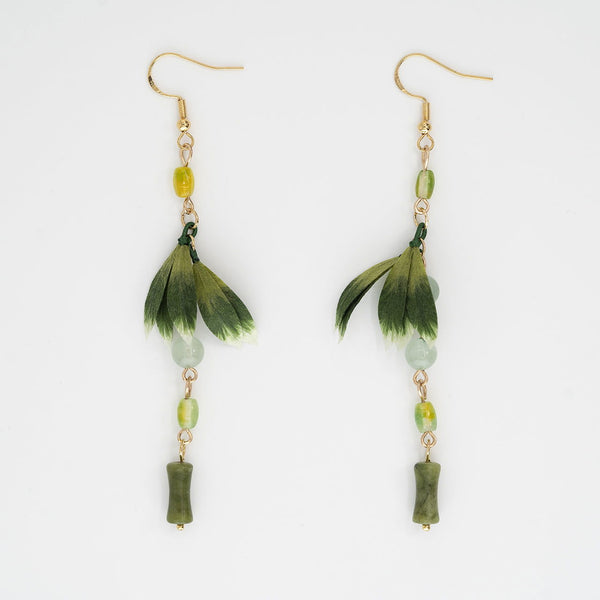 Traditional Craft Velvet Flower - Green Jade Drop Earrings - Company U - #tag1# - #tag2# - #tag3#