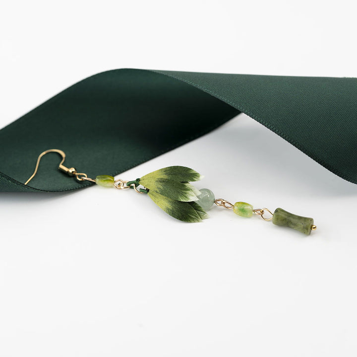 Traditional Craft Velvet Flower - Green Jade Drop Earrings - Company U - #tag1# - #tag2# - #tag3#