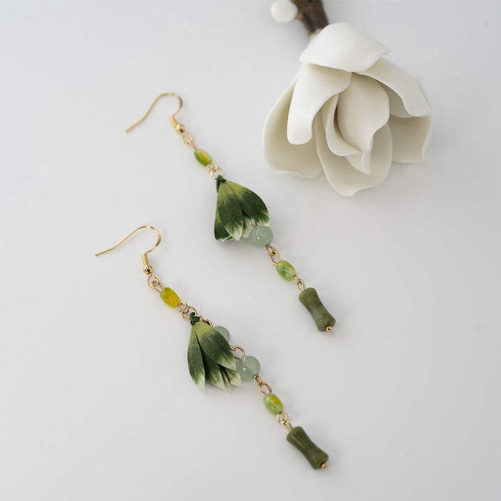 Traditional Craft Velvet Flower - Green Jade Drop Earrings - Company U - #tag1# - #tag2# - #tag3#
