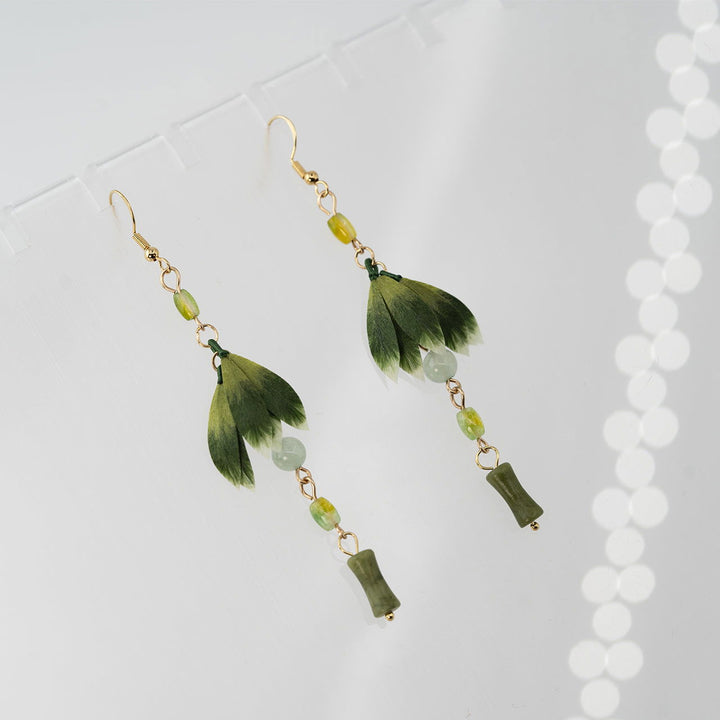 Traditional Craft Velvet Flower - Green Jade Drop Earrings - Company U - #tag1# - #tag2# - #tag3#