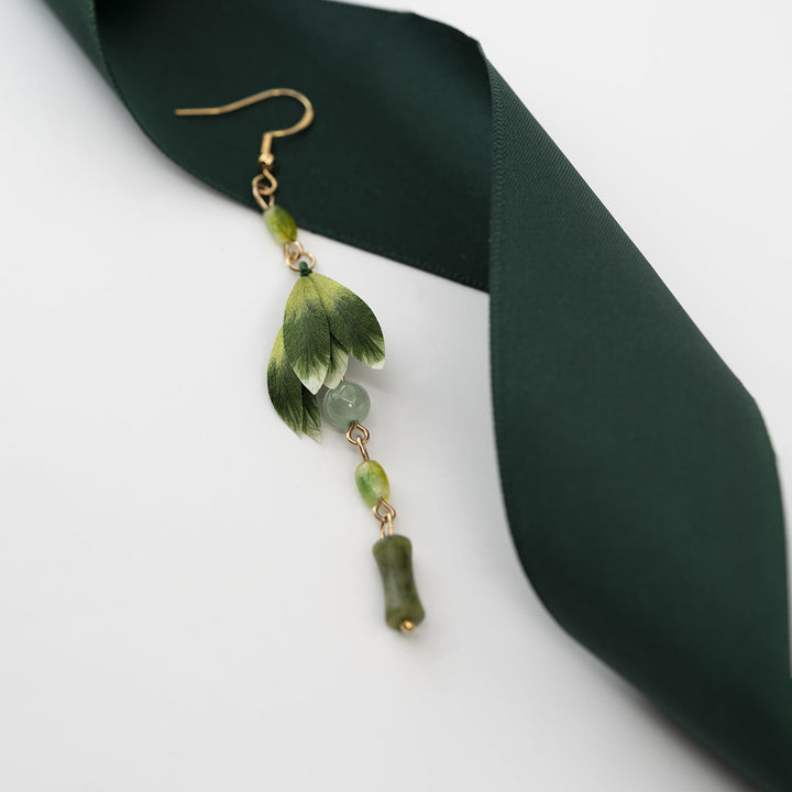 Traditional Craft Velvet Flower - Green Jade Drop Earrings - Company U - #tag1# - #tag2# - #tag3#